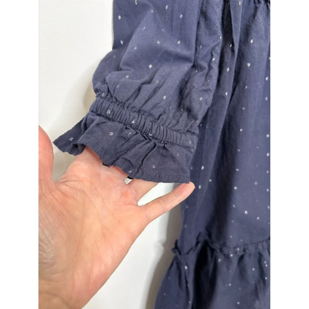 GAP Kids Girls Long Sleeve Tiered Ruffle Dress Size XL 12-13 Navy Metallic Dot